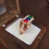 Nhẫn Nam Vàng Hồng 14k 3 Viên Đá Chủ Emerald/Ruby/Sapphire